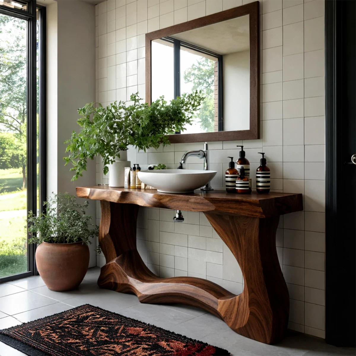Handcrafted Bathroom Vanity Natural Solid Wood Flowing Wave Base - ArborisWood - 7