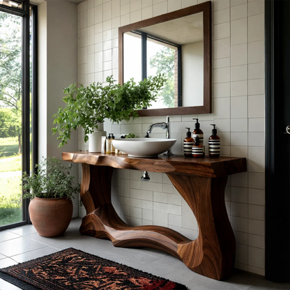 Handcrafted Bathroom Vanity Natural Solid Wood Flowing Wave Base - ArborisWood - 7