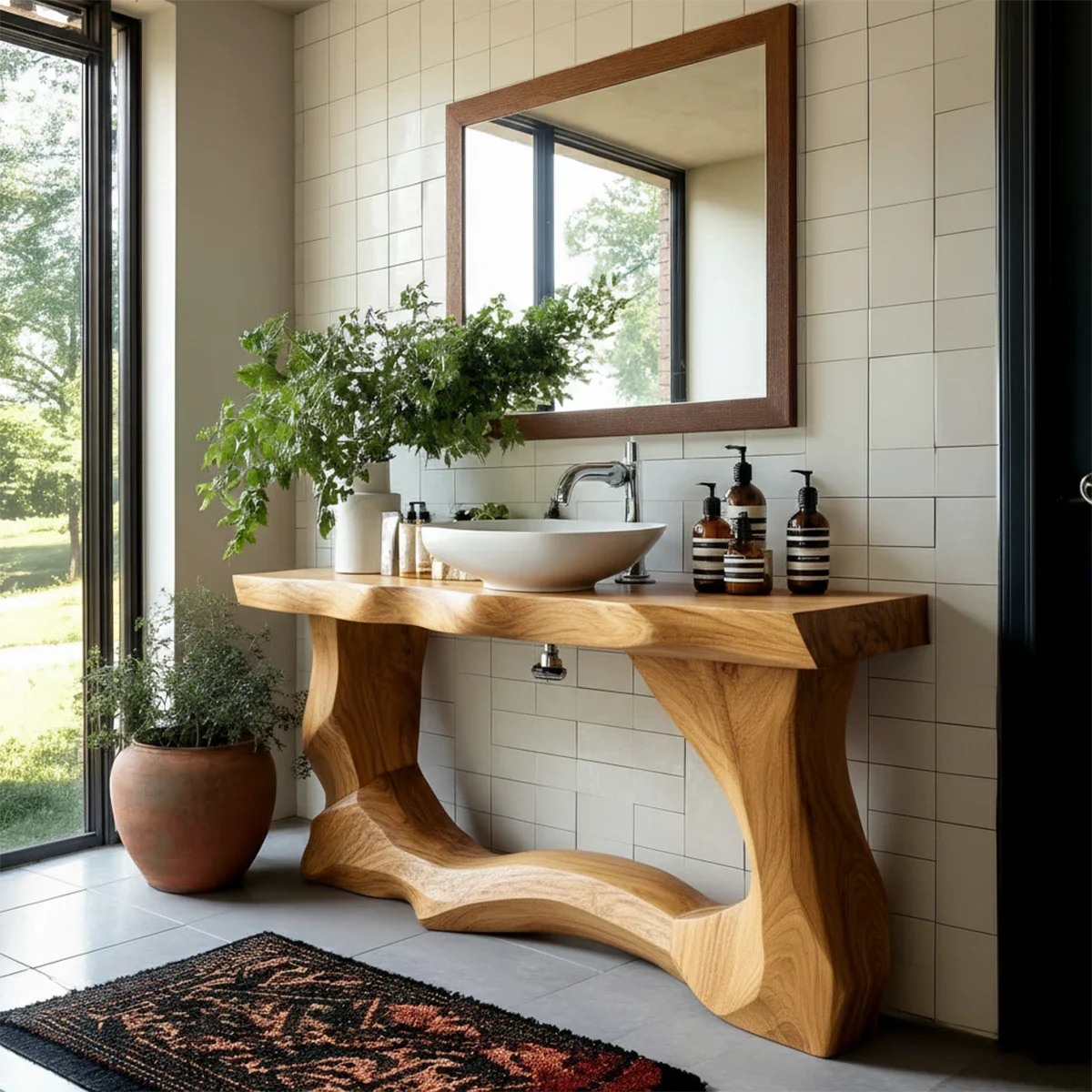 Handcrafted Bathroom Vanity Natural Solid Wood Flowing Wave Base - ArborisWood - 8