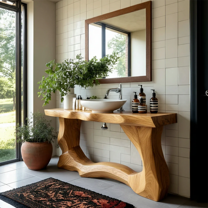 Handcrafted Bathroom Vanity Natural Solid Wood Flowing Wave Base - ArborisWood - 8