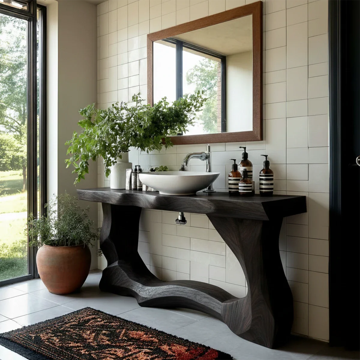 Handcrafted Bathroom Vanity Natural Solid Wood Flowing Wave Base - ArborisWood - 9