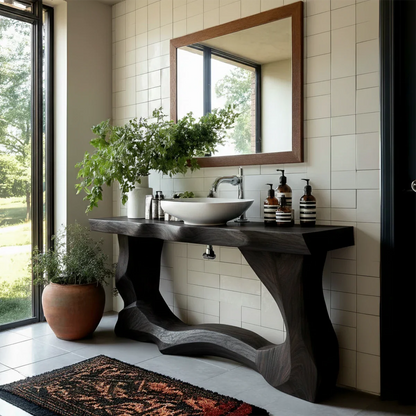 Handcrafted Bathroom Vanity Natural Solid Wood Flowing Wave Base - ArborisWood - 9
