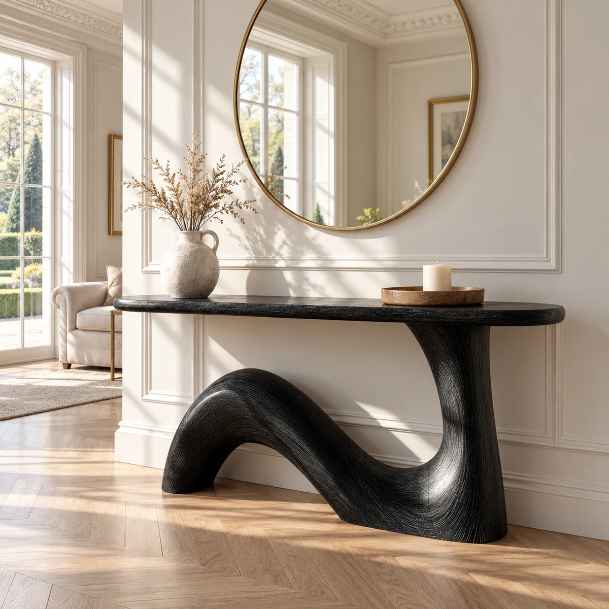 Handcrafted Solid Wood Console Table with Sculptural Curved Pedestal Base - Arboriswood - 10