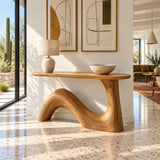 Handcrafted Solid Wood Console Table with Sculptural Curved Pedestal Base - Arboriswood - 2