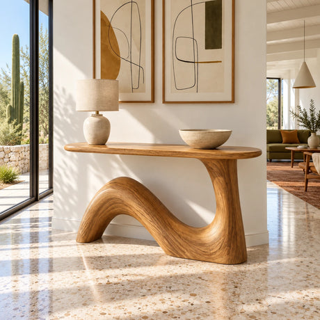 Handcrafted Solid Wood Console Table with Sculptural Curved Pedestal Base - Arboriswood - 2