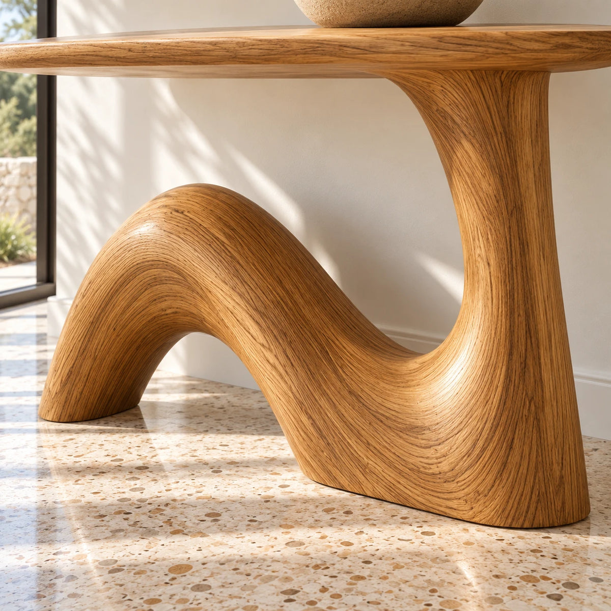 Handcrafted Solid Wood Console Table with Sculptural Curved Pedestal Base - Arboriswood - 4