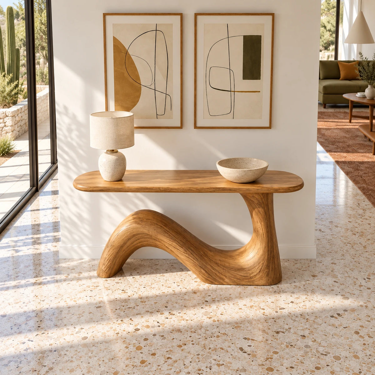 Handcrafted Solid Wood Console Table with Sculptural Curved Pedestal Base - Arboriswood - 5