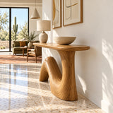 Handcrafted Solid Wood Console Table with Sculptural Curved Pedestal Base - Arboriswood - 6