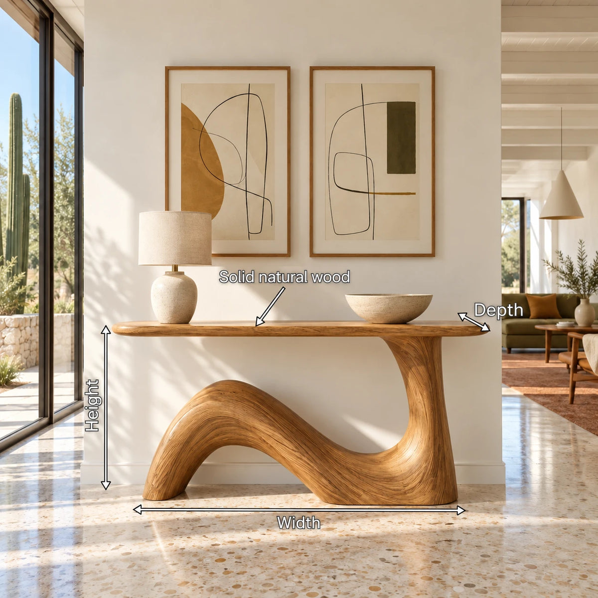 Handcrafted Solid Wood Console Table with Sculptural Curved Pedestal Base - Arboriswood - 7