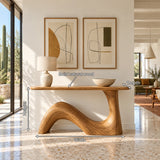 Handcrafted Solid Wood Console Table with Sculptural Curved Pedestal Base - Arboriswood - 7