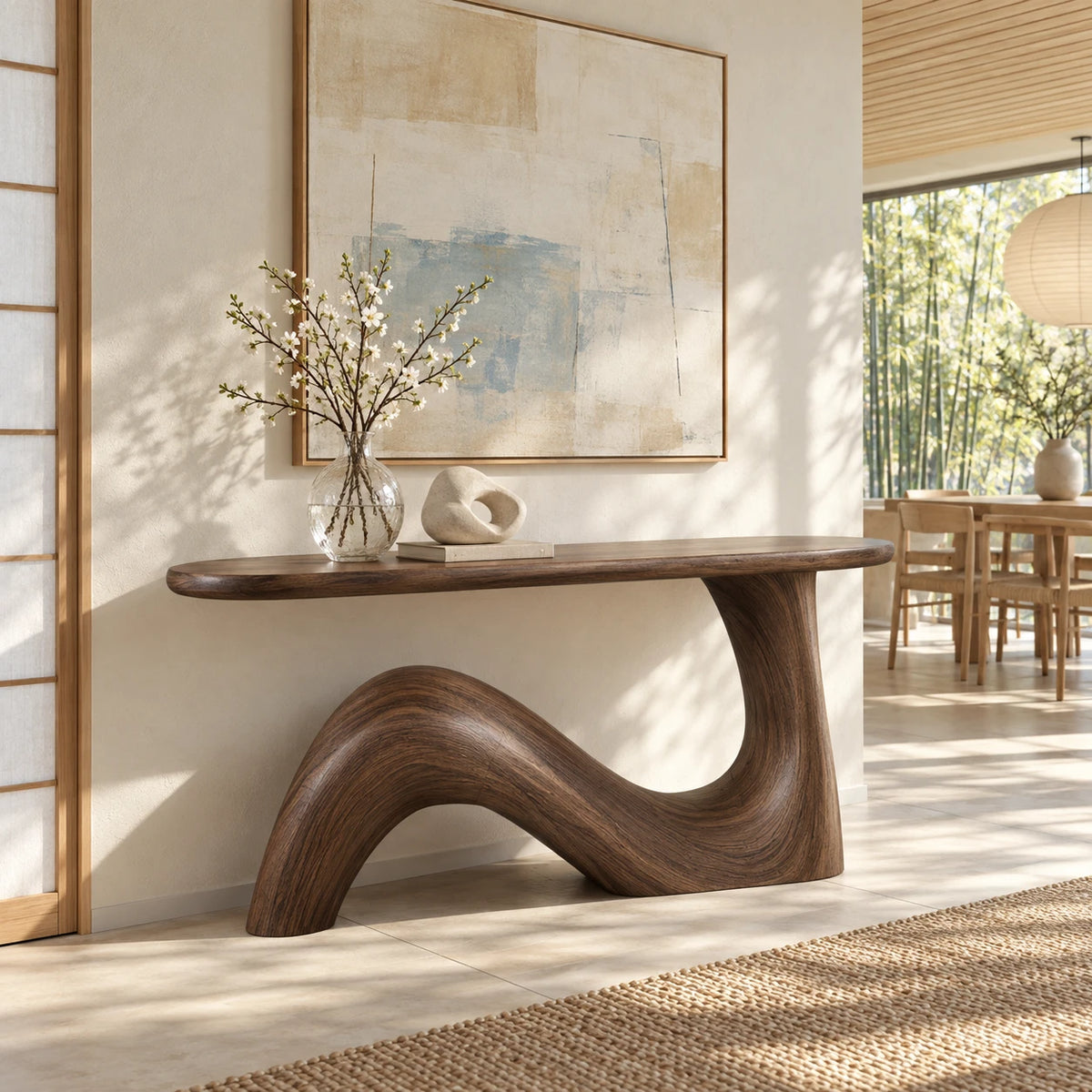 Handcrafted Solid Wood Console Table with Sculptural Curved Pedestal Base - Arboriswood - 8