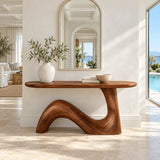 Handcrafted Solid Wood Console Table with Sculptural Curved Pedestal Base - Arboriswood - 9