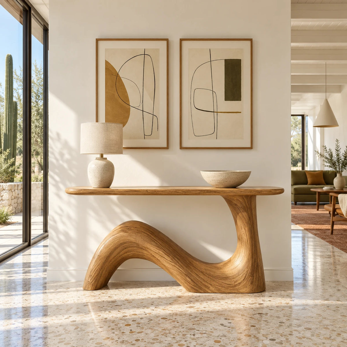 Handcrafted Solid Wood Console Table with Sculptural Curved Pedestal Base - Arboriswood