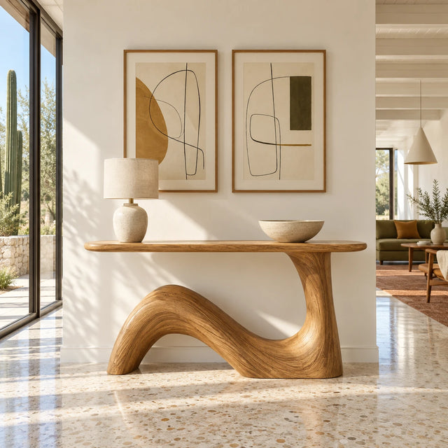 Handcrafted Solid Wood Console Table with Sculptural Curved Pedestal Base - Arboriswood