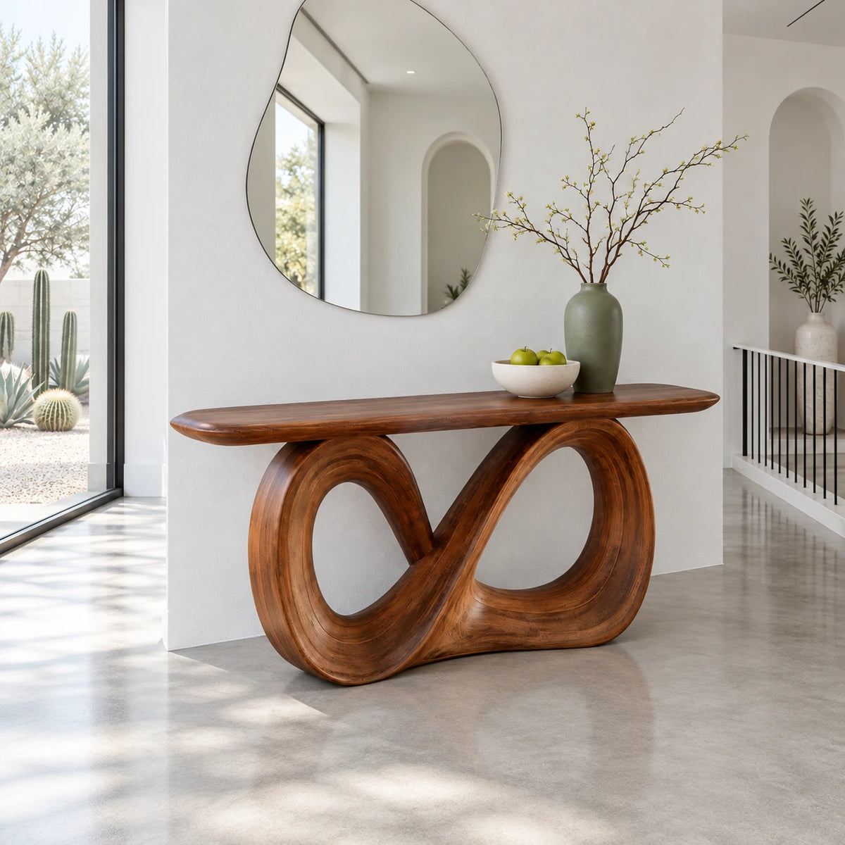 Infinity Console Table, Figure-Eight Ribbon Pedestal and Rounded-End Slab Top - Arboriswood - 2