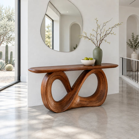 Infinity Console Table, Figure-Eight Ribbon Pedestal and Rounded-End Slab Top - Arboriswood - 2