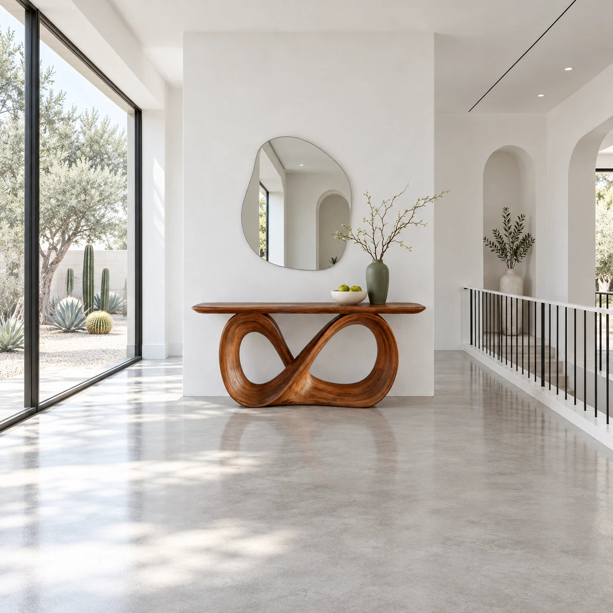 Infinity Console Table, Figure-Eight Ribbon Pedestal and Rounded-End Slab Top - Arboriswood - 3