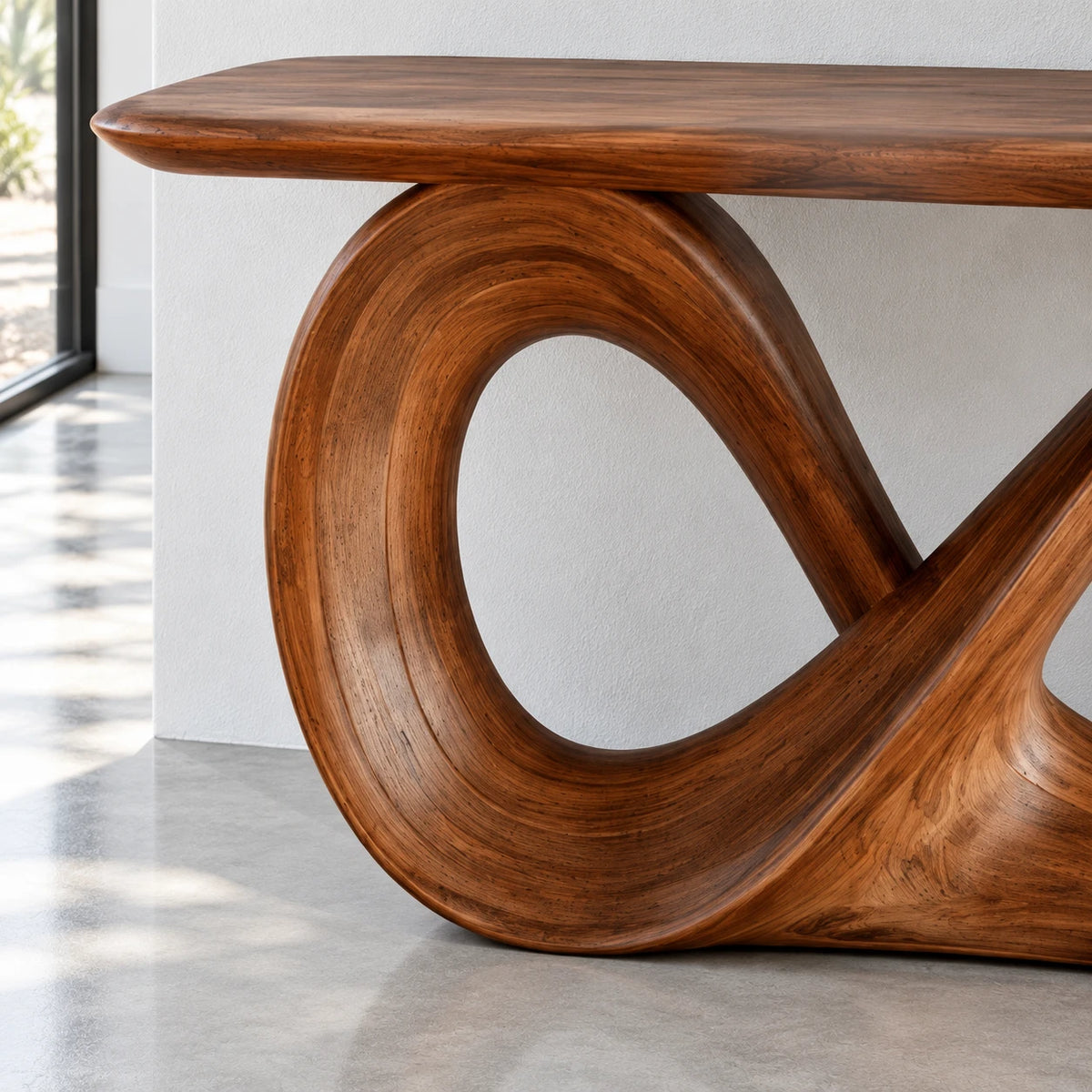 Infinity Console Table, Figure-Eight Ribbon Pedestal and Rounded-End Slab Top - Arboriswood - 4