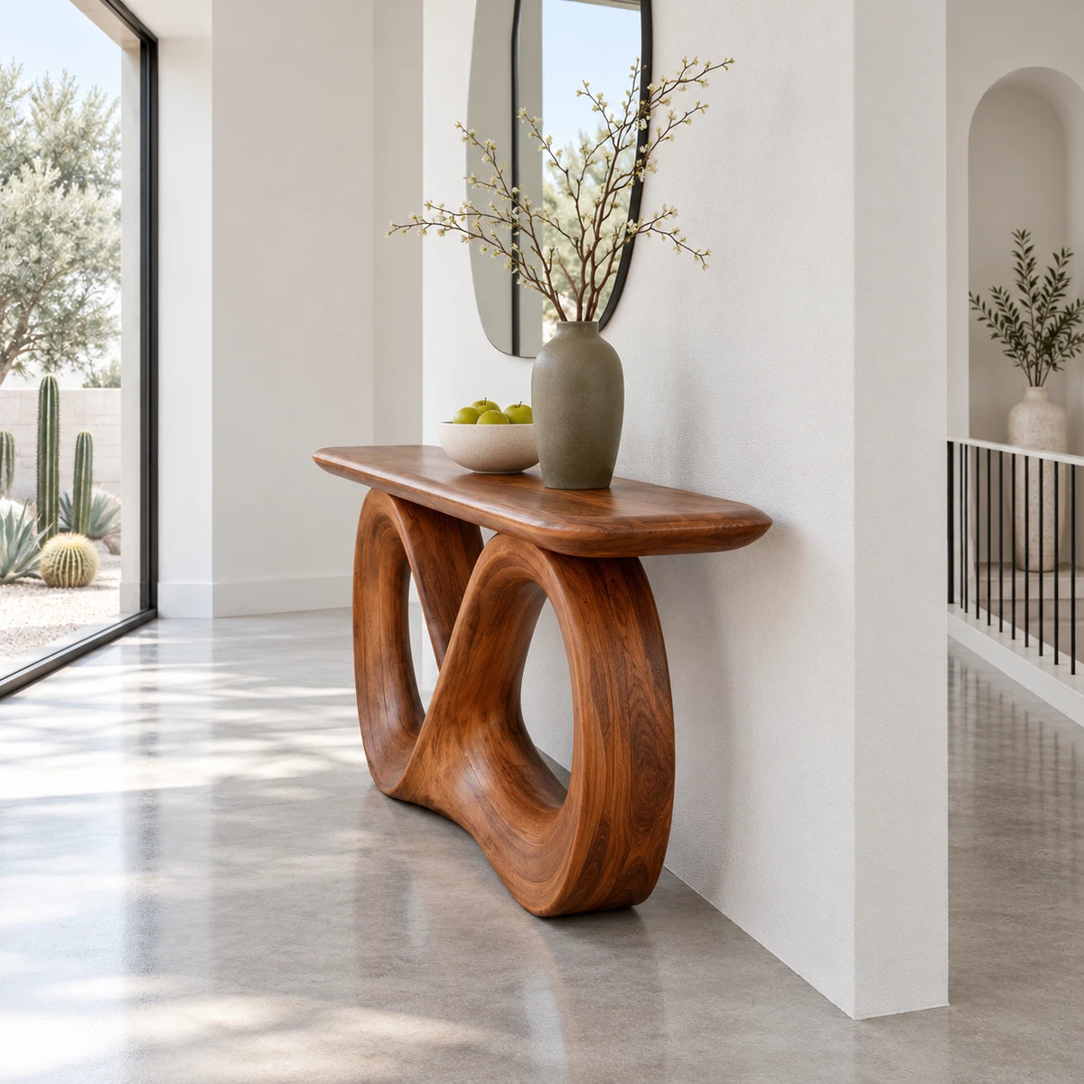 Infinity Console Table, Figure-Eight Ribbon Pedestal and Rounded-End Slab Top - Arboriswood - 6