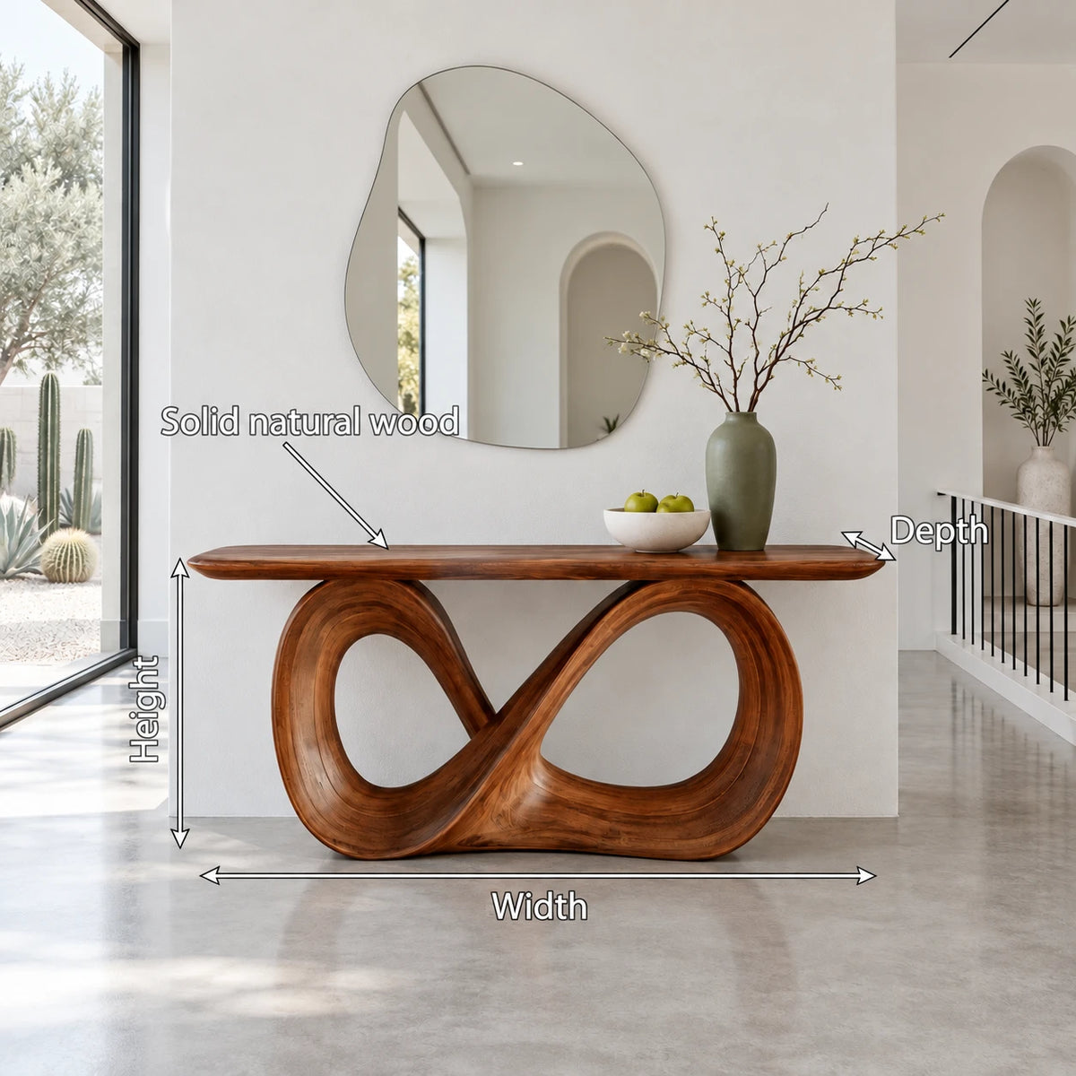 Infinity Console Table, Figure-Eight Ribbon Pedestal and Rounded-End Slab Top - Arboriswood - 7