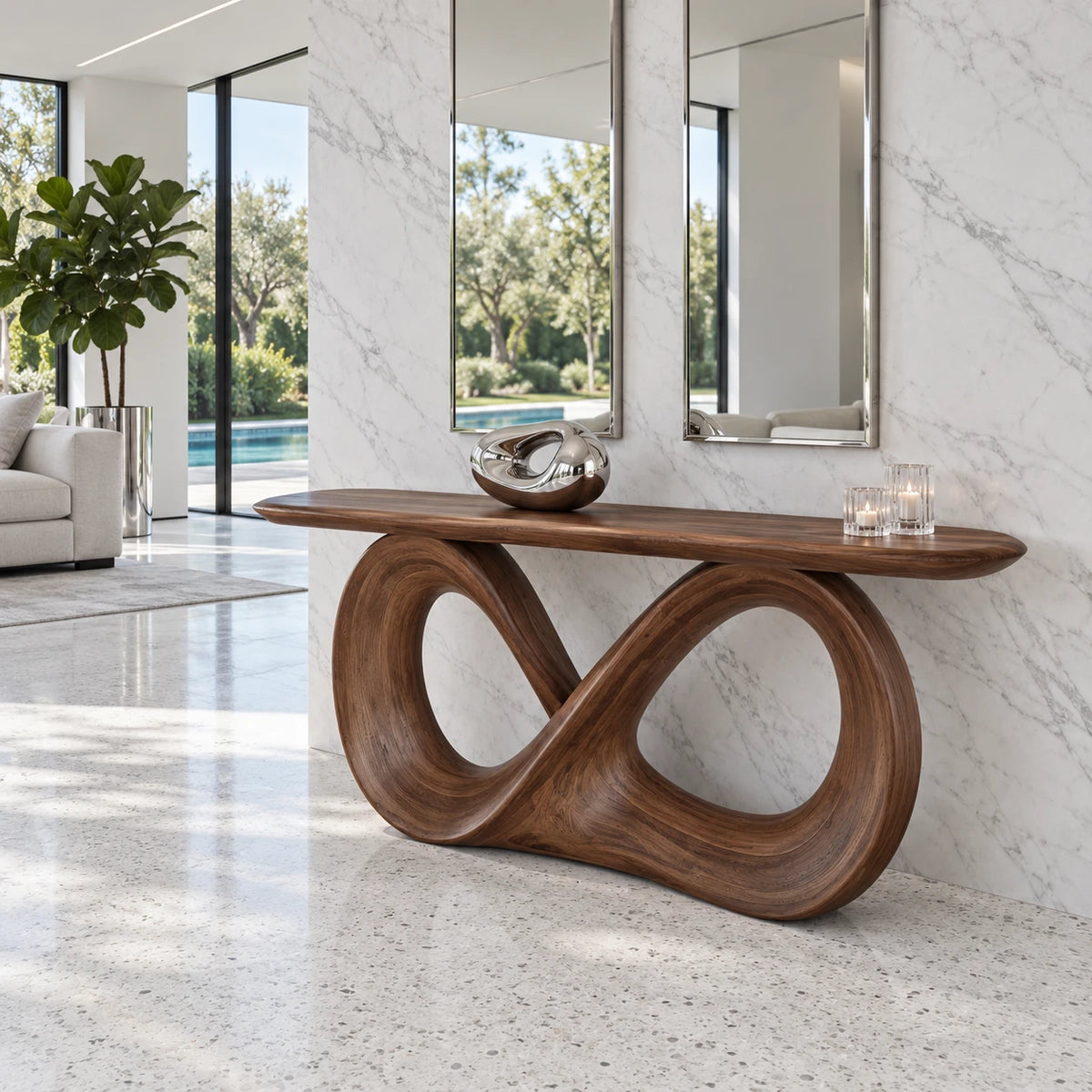 Infinity Console Table, Figure-Eight Ribbon Pedestal and Rounded-End Slab Top - Arboriswood - 8