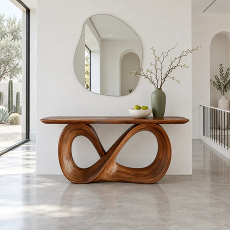Infinity Console Table, Figure-Eight Ribbon Pedestal and Rounded-End Slab Top - Arboriswood