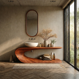 Integrated Shelf Bathroom Vanity Natural Solid Wood Curved Sculptural Form - ArborisWood - 13