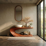 Integrated Shelf Bathroom Vanity Natural Solid Wood Curved Sculptural Form - ArborisWood - 2