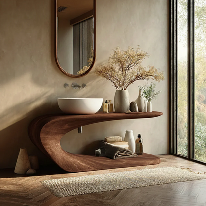 Integrated Shelf Bathroom Vanity Natural Solid Wood Curved Sculptural Form - ArborisWood - 6
