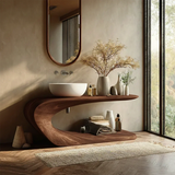 Integrated Shelf Bathroom Vanity Natural Solid Wood Curved Sculptural Form - ArborisWood - 6
