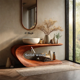 Integrated Shelf Bathroom Vanity Natural Solid Wood Curved Sculptural Form - ArborisWood - 9