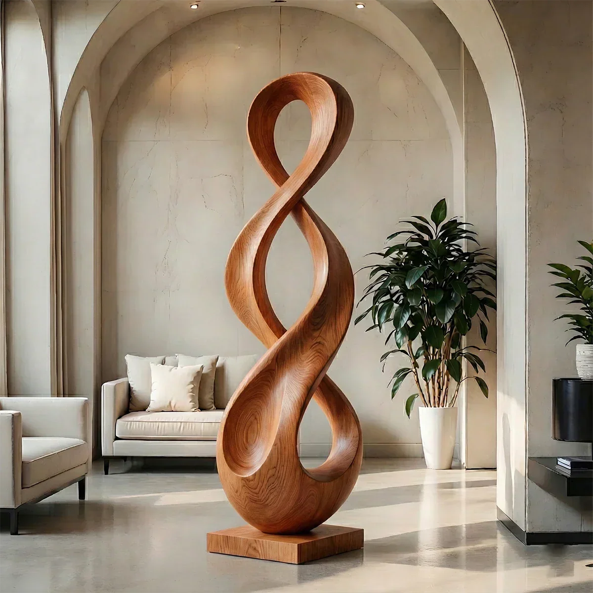 Large Abstract Wood Sculpture with Infinity Loop Form and Continuous Flow Design - ArborisWood - 6