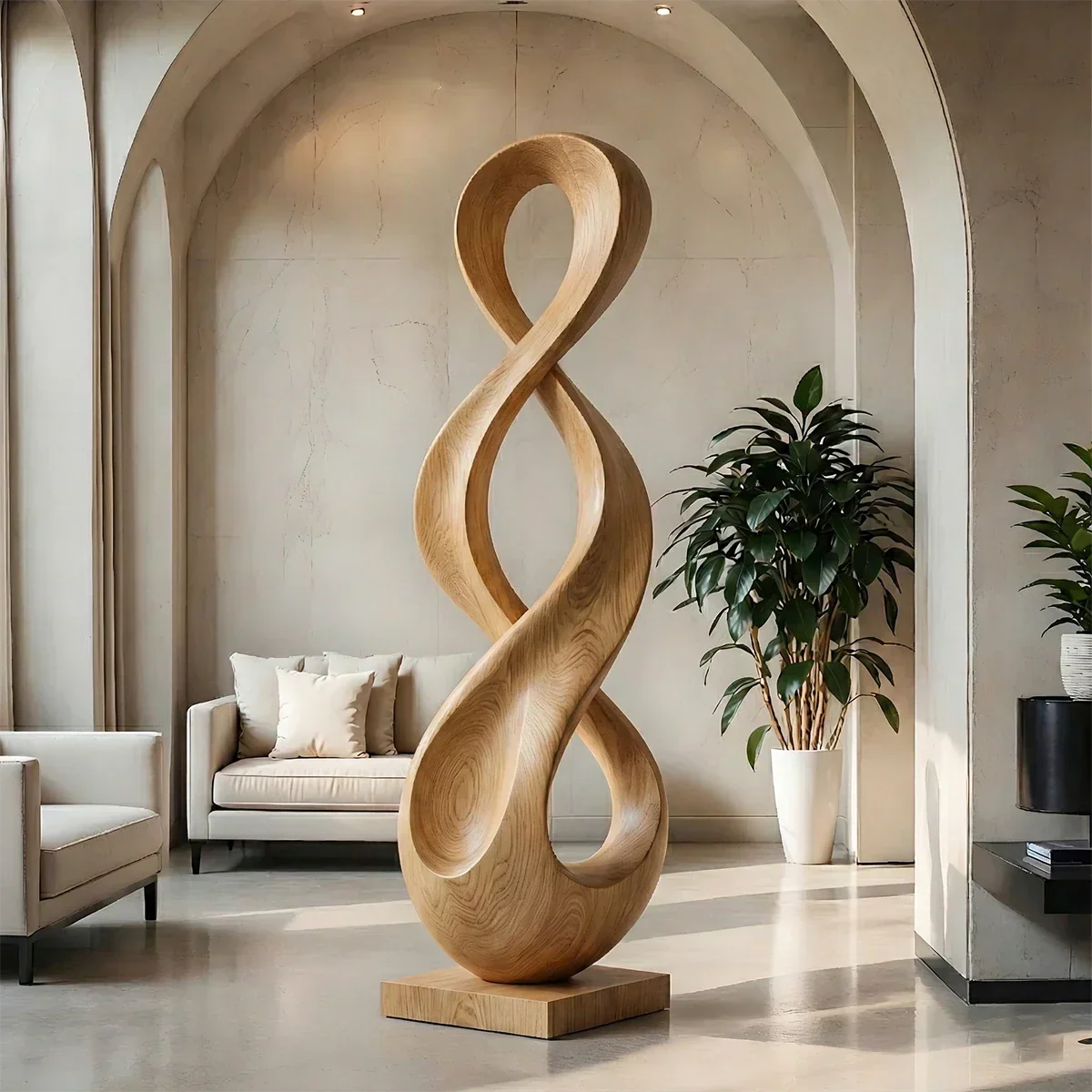Large Abstract Wood Sculpture with Infinity Loop Form and Continuous Flow Design - ArborisWood - 7