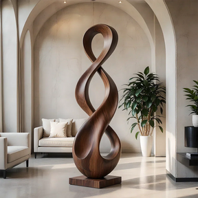 Large Abstract Wood Sculpture with Infinity Loop Form and Continuous Flow Design - ArborisWood