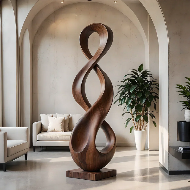 Large Abstract Wood Sculpture with Infinity Loop Form and Continuous Flow Design - ArborisWood