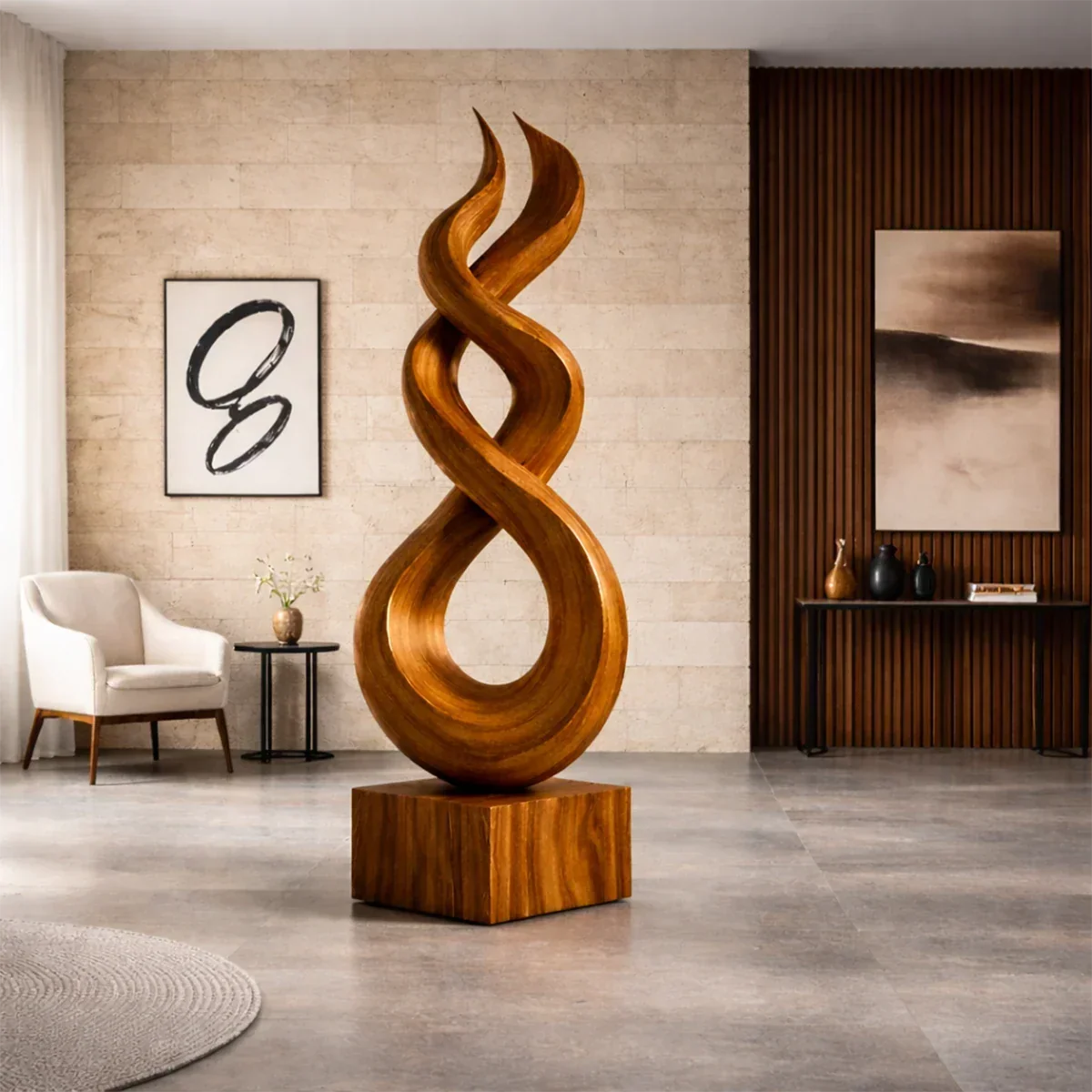 Large Wood Sculpture with Twisting Spiral Form and Sculptural Statement Design - ArborisWood - 7