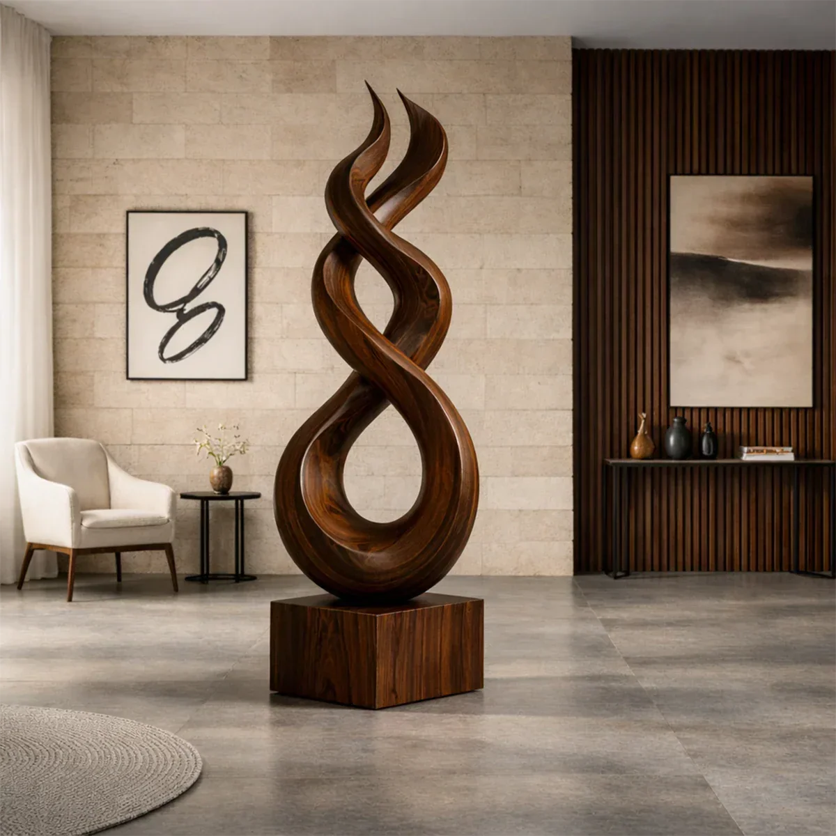Large Wood Sculpture with Twisting Spiral Form and Sculptural Statement Design - ArborisWood - 8