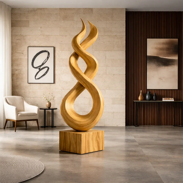 Large Wood Sculpture with Twisting Spiral Form and Sculptural Statement Design - ArborisWood