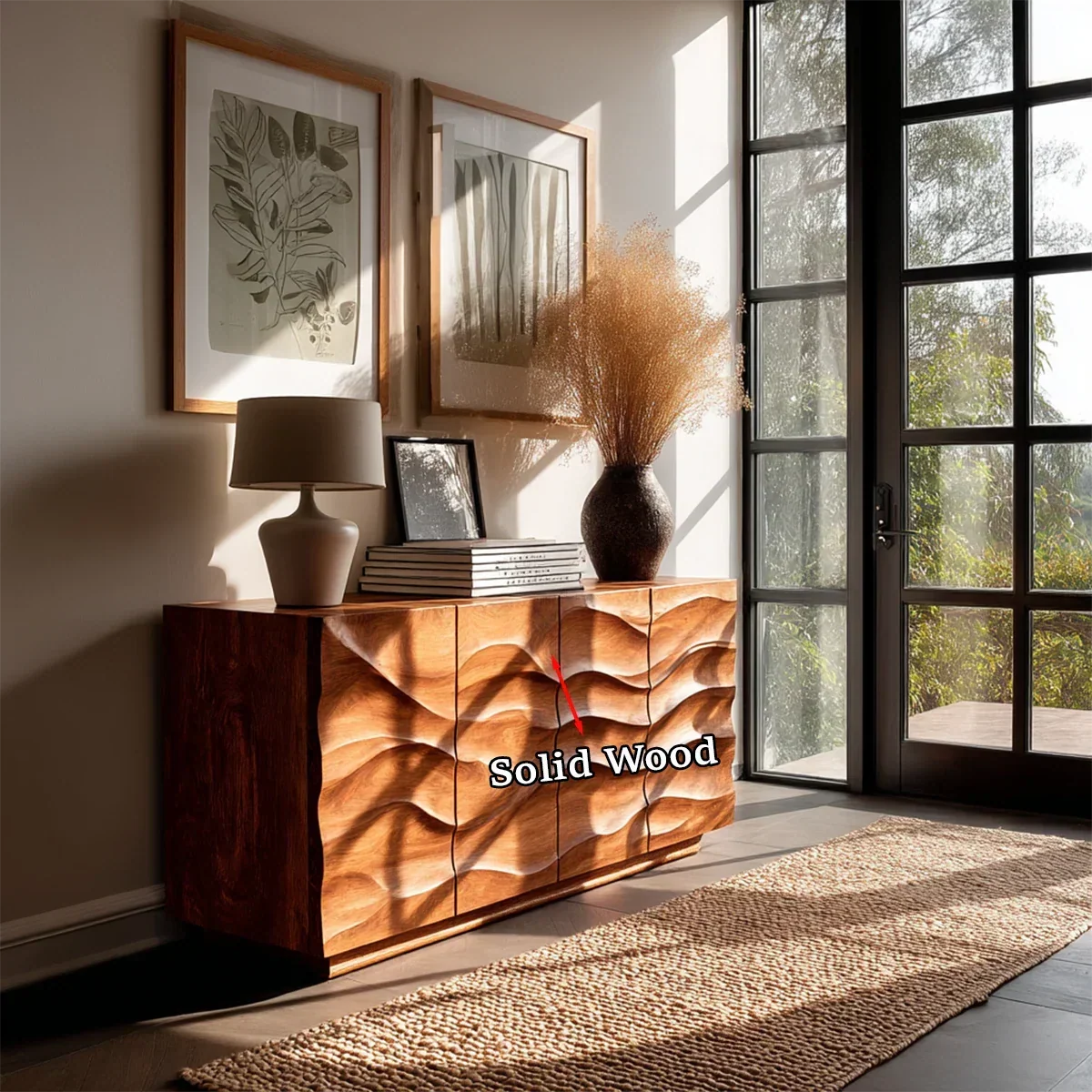 Layered Relief Sideboard Cabinet in Natural Solid Wood for Modern Living - ArborisWood - 10