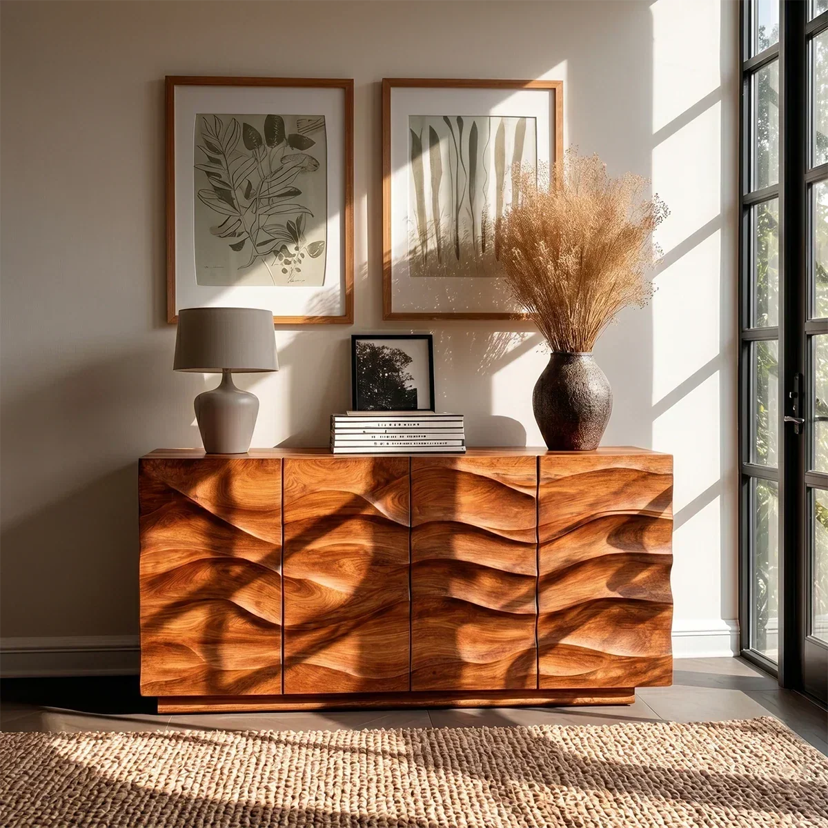 Layered Relief Sideboard Cabinet in Natural Solid Wood for Modern Living - ArborisWood - 3