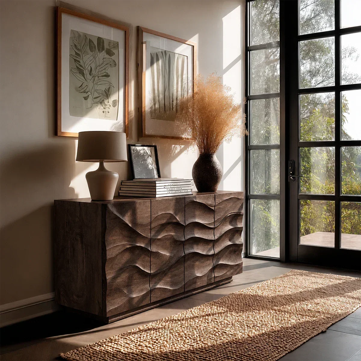 Layered Relief Sideboard Cabinet in Natural Solid Wood for Modern Living - ArborisWood - 7
