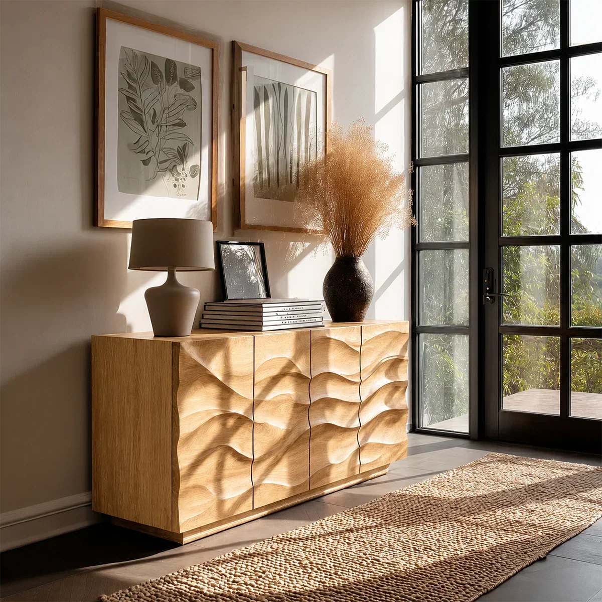 Layered Relief Sideboard Cabinet in Natural Solid Wood for Modern Living - ArborisWood - 8