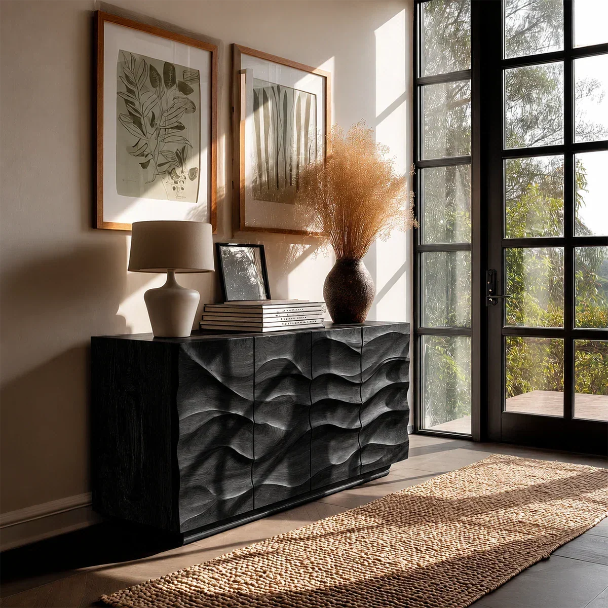 Layered Relief Sideboard Cabinet in Natural Solid Wood for Modern Living - ArborisWood - 9