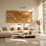 Artistic wall sculpture with layered wave forms enhances a spacious contemporary interior