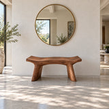 Live Edge Bench with Curved Single-Slab Seat on Two Inset Trestle Block Legs - Arboriswood - 11