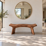 Live Edge Bench with Curved Single-Slab Seat on Two Inset Trestle Block Legs - Arboriswood - 12