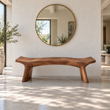 Live Edge Bench with Curved Single-Slab Seat on Two Inset Trestle Block Legs - Arboriswood - 14