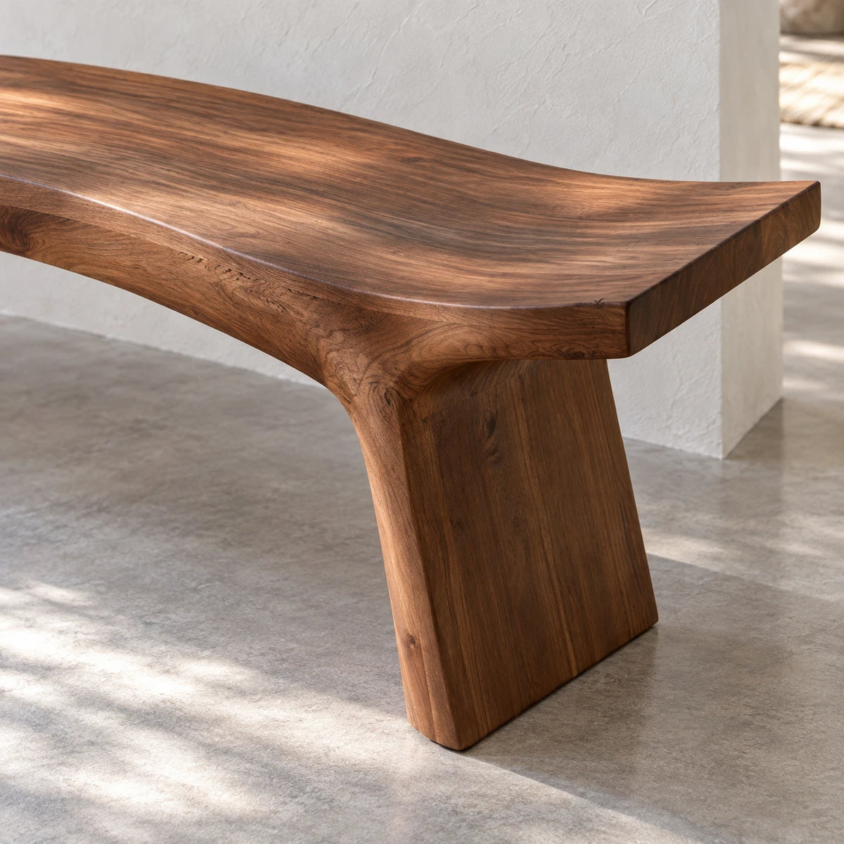 Live Edge Bench with Curved Single-Slab Seat on Two Inset Trestle Block Legs - Arboriswood - 4