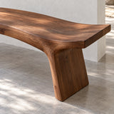 Live Edge Bench with Curved Single-Slab Seat on Two Inset Trestle Block Legs - Arboriswood - 4
