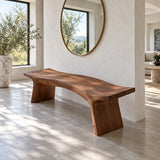 Live Edge Bench with Curved Single-Slab Seat on Two Inset Trestle Block Legs - Arboriswood - 6